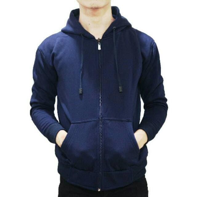 (PROMO) Jaket Polos Sweater Hoodie Zipper Polos Navy Unisex Bahan Fleece PE Gramasi 240++ Ukuran Lok