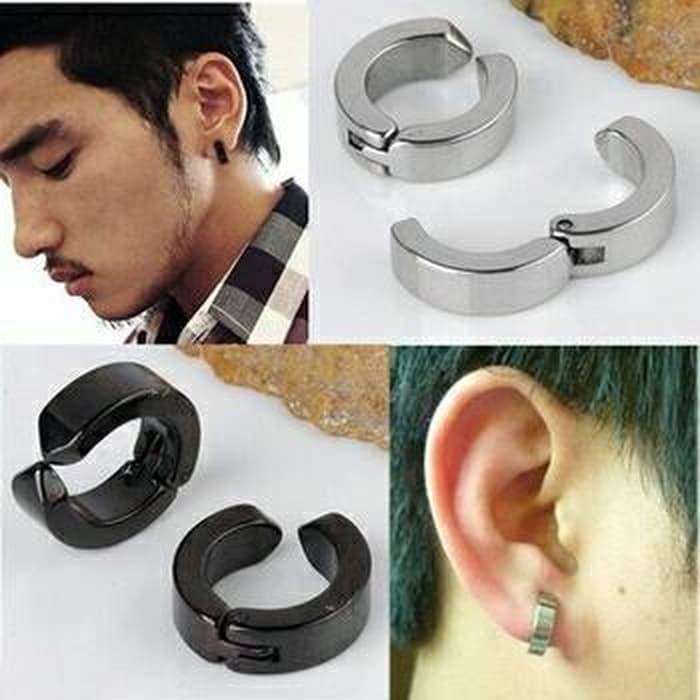 anting pria laki palsu fake tanpa tindik anti karat alergi piercing
