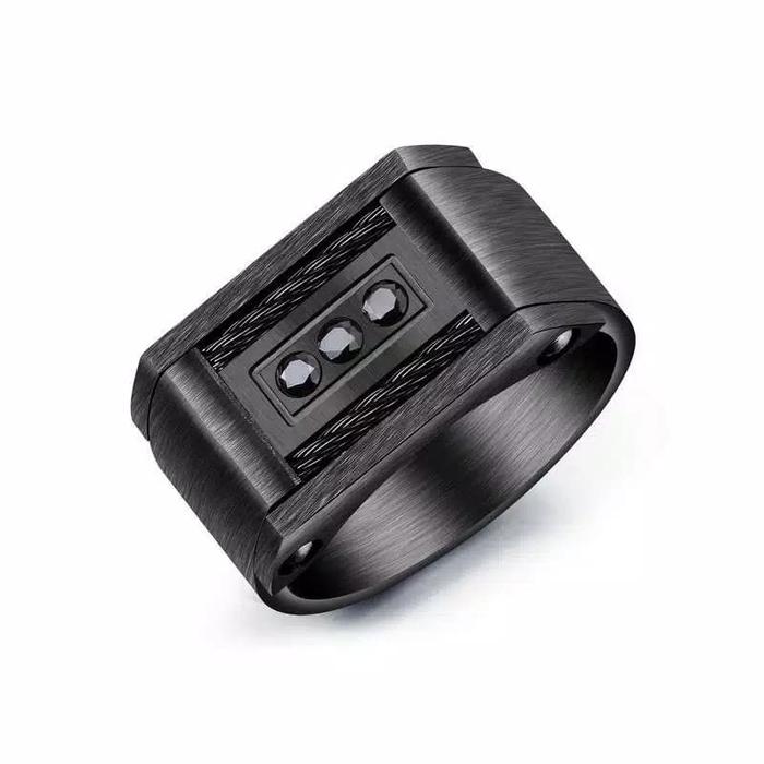Cincin kawat titanium Steel hitam kalsik mewah cincin pria wanita