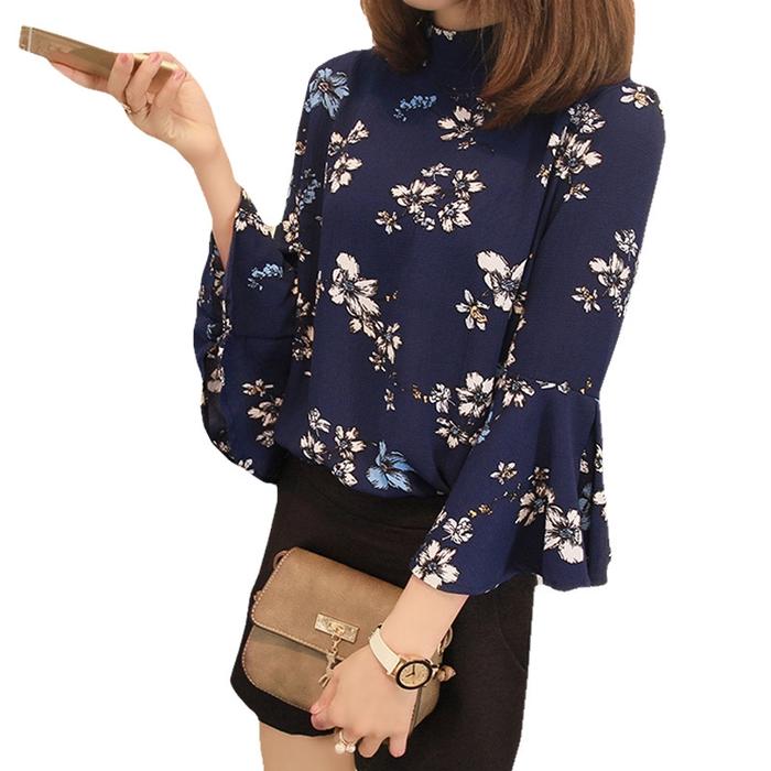Blus Sifon Motif Bunga Gaya Korea