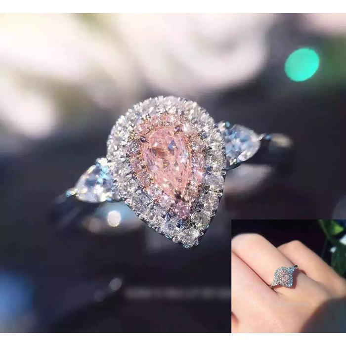 Cincin berlian merah muda wanita berbentuk sulam