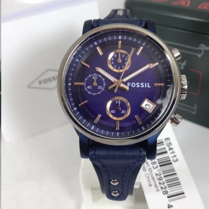 Jam Wanita Fossil ES4113 & ES 4113 Silver Blue 39mm Original