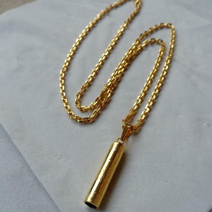 kalung Rantai Set Bandul Pipa Ukir Lapis Emas 24k