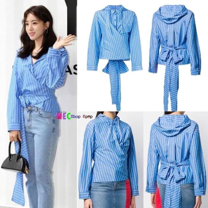 Jiyeon T-ara hooded striped blouse