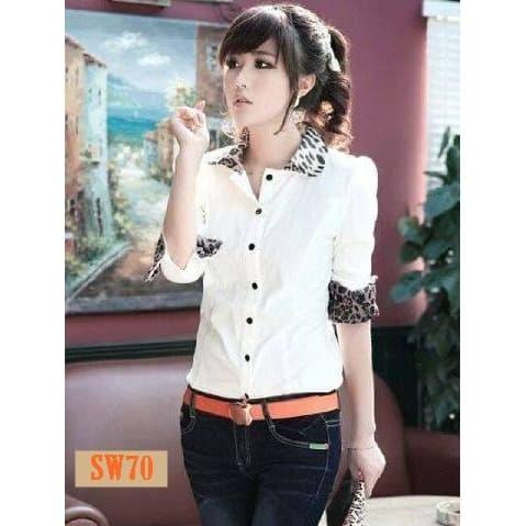 SW70, Kemeja Wanita Putih Cakep Keren Modis Size Lengkap - Putih, S
