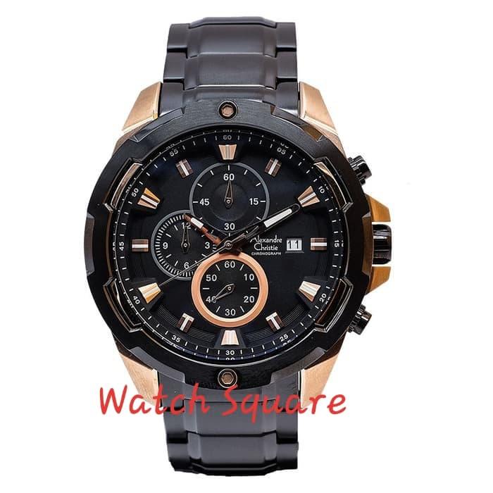 Jam Tangan Pria Original Alexandre Christie AC6305MC Black Rosegold