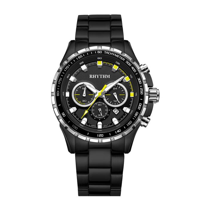 JAM TANGAN RHYTHM S1411S06 PRIA FULL BLACK RING SILVER ORIGINAL
