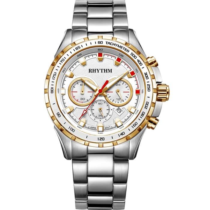 JAM TANGAN RHYTHM S1411S03 PRIA SILVER RING GOLD ORIGINAL