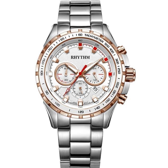 JAM TANGAN RHYTHM S1411S04 PRIA SILVER RING GOLD ORIGINAL