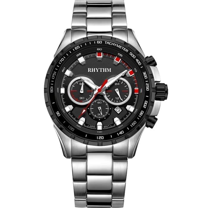 JAM TANGAN RHYTHM S1411S02 PRIA CRONO SILVER BLACK ORIGINAL