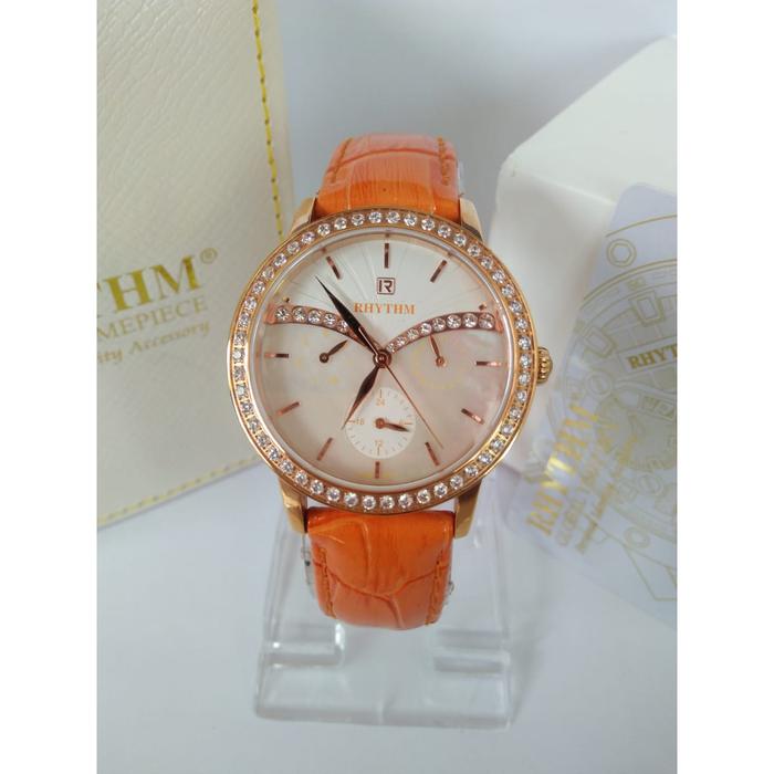 JAM TANGAN RHYTHM F1401L04 WANITA ROSEGOLD WHITE LEATHER ORANGE ORI