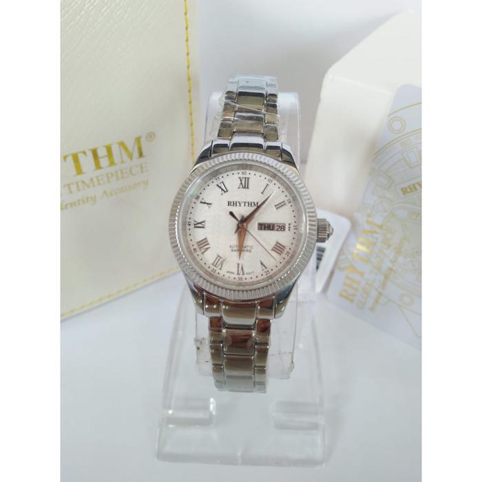 JAM TANGAN RHYTHM A1405S01 WANITA AUTOMATIC SILVER WHITE ORIGINAL