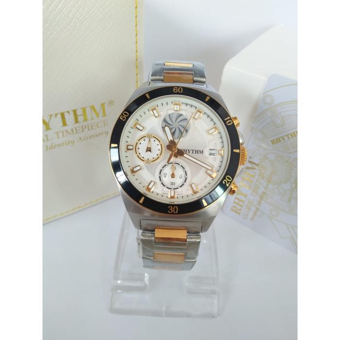 JAM TANGAN RHYTHM S1405S PRIA CRONO SILVER COMBI GOLD ORIGINAL