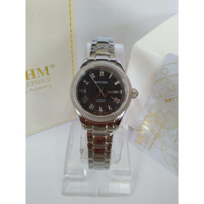 JAM TANGAN RHYTHM A1405S02 WANITA AUTOMATIC SILVER BLACK ORIGINAL