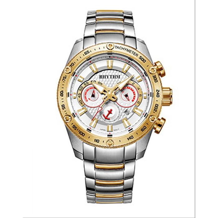 JAM TANGAN RHYTHM S1410S03 PRIA CRONO SILVER COMBI GOLD ORIGINAL