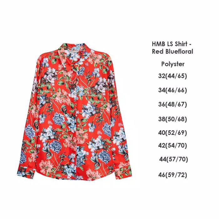 HM Floral Red Blue Shirt Kemeja Wanita Original