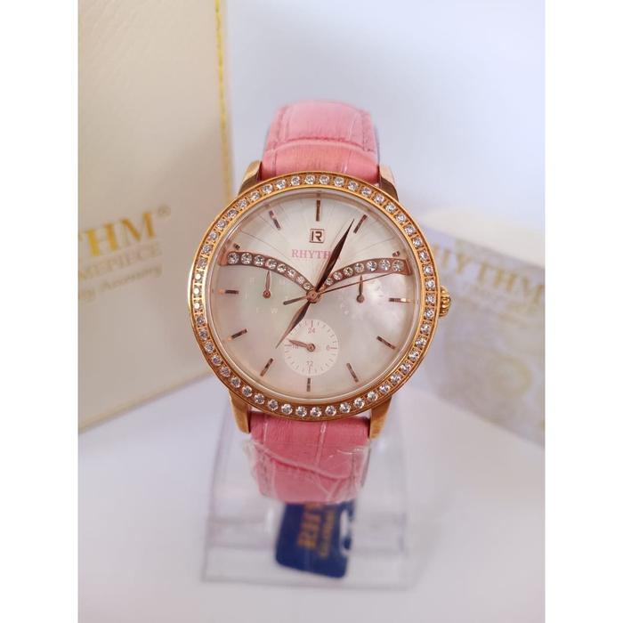JAM TANGAN RHYTHM F1401L03 WANITA ROSEGOLD WHITE LEATHER PINK ORIGINAL