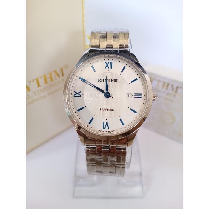 JAM TANGAN RHYTHM G1201S01 PRIA SAPPHIRE SILVER WHITE ORIGINAL