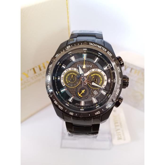 JAM TANGAN RHYTHM S1410S06 PRIA CRONO FULL BLACK ORIGINAL