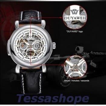 Ouyawei Skeleton Leather Strap Automatic Mechanical Watch - OYW1323 -