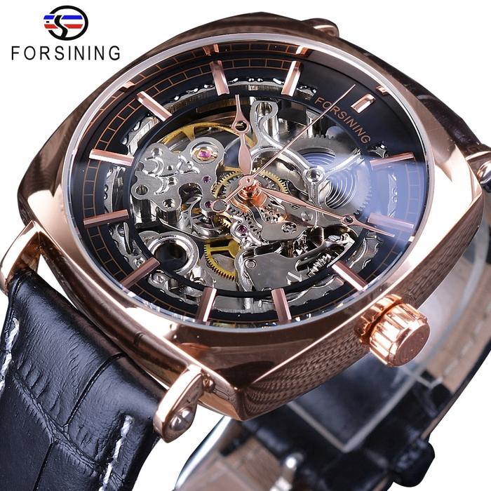 FORSINING L Jam Tangan Pria Mewah Warna Emas Transparan
