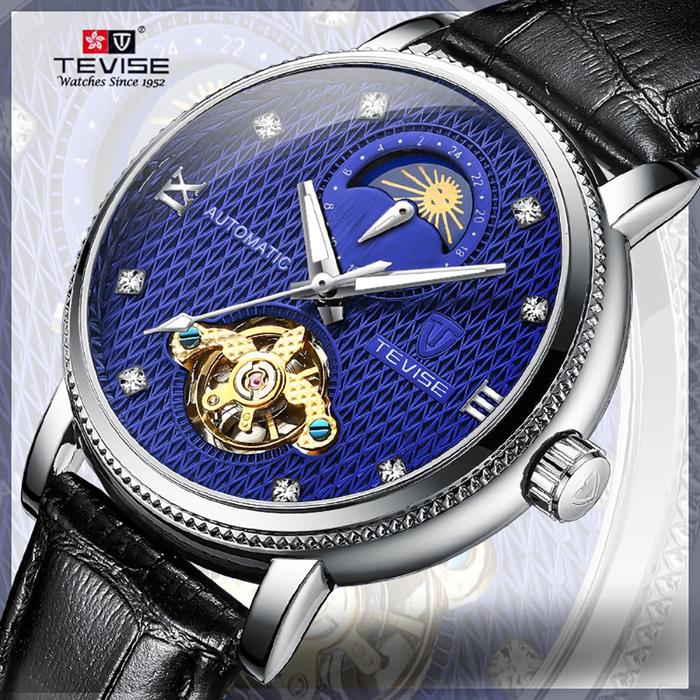 TEVISE t612 Jam Tangan Mekanik Otomatis Luminous dengan Strap Kulit