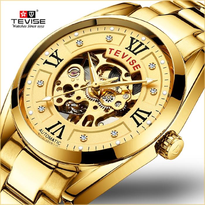TEVISE Jam Tangan Mekanik Otomatis Bisnis Model Rangka