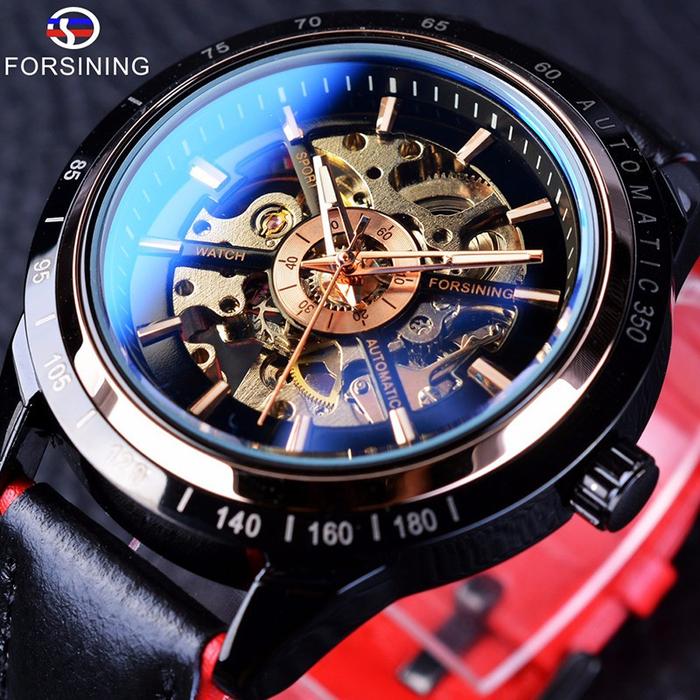 Jam Tangan Pria FORSINING Mekanik Otomatis Dial Skeleton Transparan