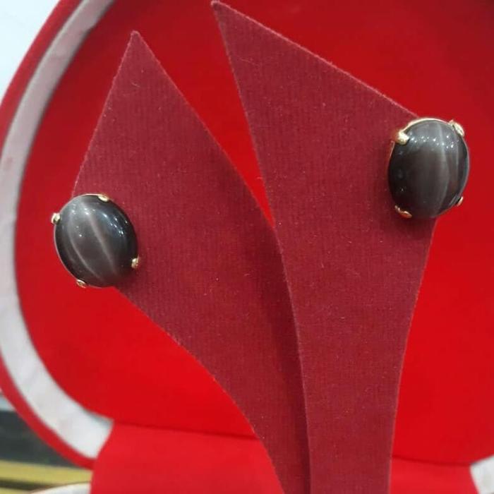 GW131L312L ANTING GIWANG MATA KUCING HITAM EMAS PERHIASAN ASLI WANITA