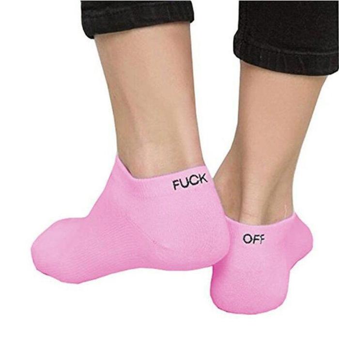 Kaos Kaki Skateboard Motif Tulisan Fuck Off Lucu Warna Hitam Putih