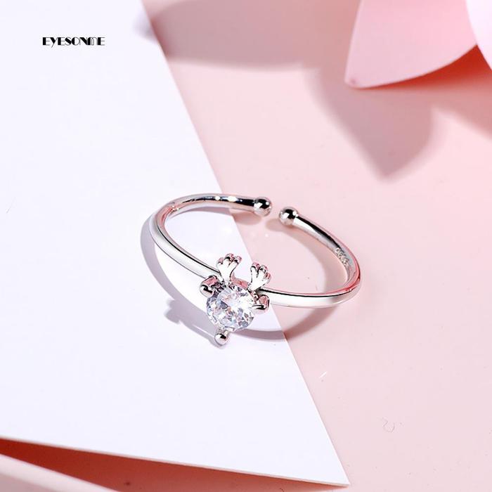 Cincin Tembaga Hias Batu Zircon Kubik Bentuk Tanduk Rusa untuk Wanita