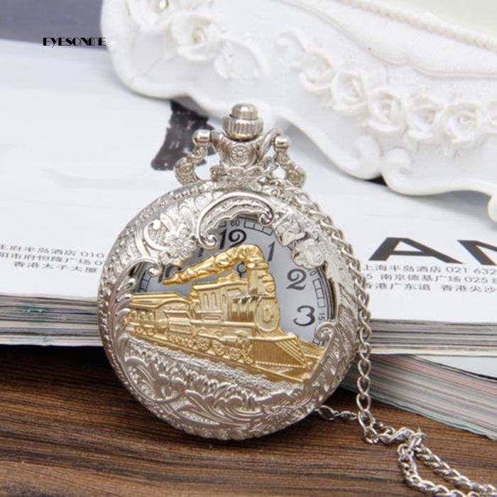 Jam Saku Quartz Antik Model Kereta Api Vintage untuk