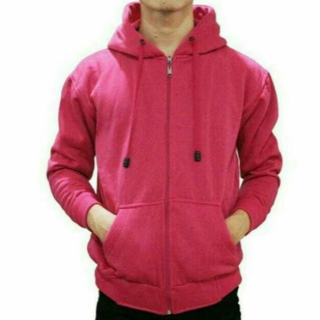 Jaket Sweater Hoodie Zipper Pink Pria Wanita Bahan Fleece PE Gramasi 240 Kualitas International Stok
