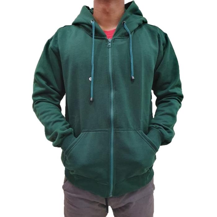 Jaket Sweater Hoodie Zipper HIJAU BOTOL Pria Wanita Bahan Fleece PE GRAMASI 240++ Kualitas Internati