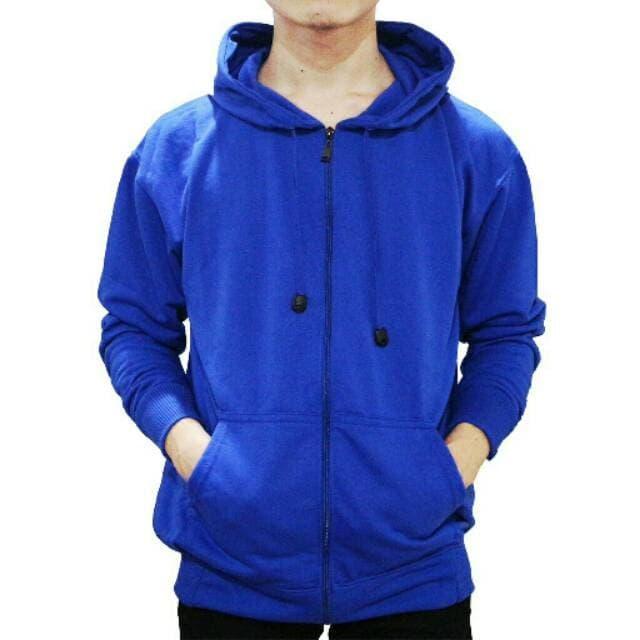 Jaket Sweater Hoodie Zipper Biru Pria Wanita Bahan Fleece PE Gramasi 240++ Kualitas International St