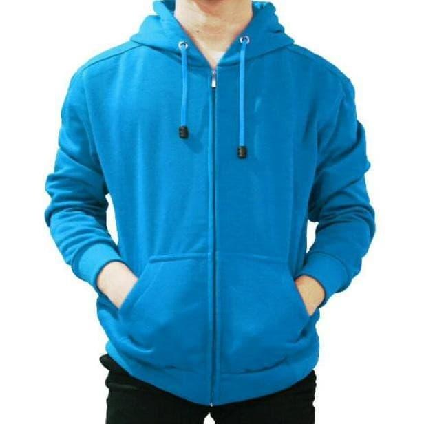 Jaket Sweater Hoodie Zipper Turkish Pria Wanita Bahan Fleece PE Gramasi 240++ Warna Biru Benhur Size