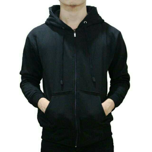 Jaket Sweater Hoodie Zipper Hitam Pria Wanita Bahan Fleece PE Gramasi 240++ Kualitas International S