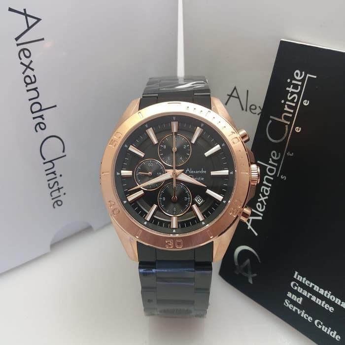 Jam Tangan Pria Alexandre Christie AC 6525MC Black Rose Gold ORIGINAL