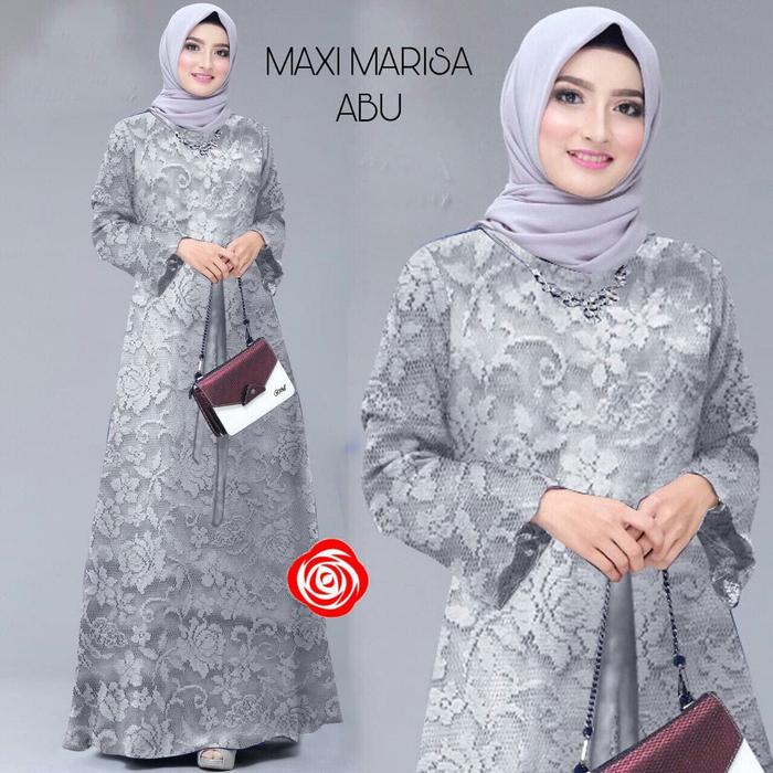 gamis marisa brukat abu maxi dres baju muslim terbaru