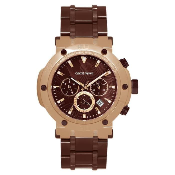 JAM TANGAN CHRIST VERRA CV 52283G-17 PRIA ROSEGOLD BROWN ORIGINAL
