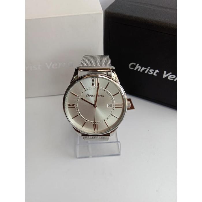 JAM TANGAN CHRIST VERRA CV 71151G-41 PRIA SILVER WHITE ORIGINAL