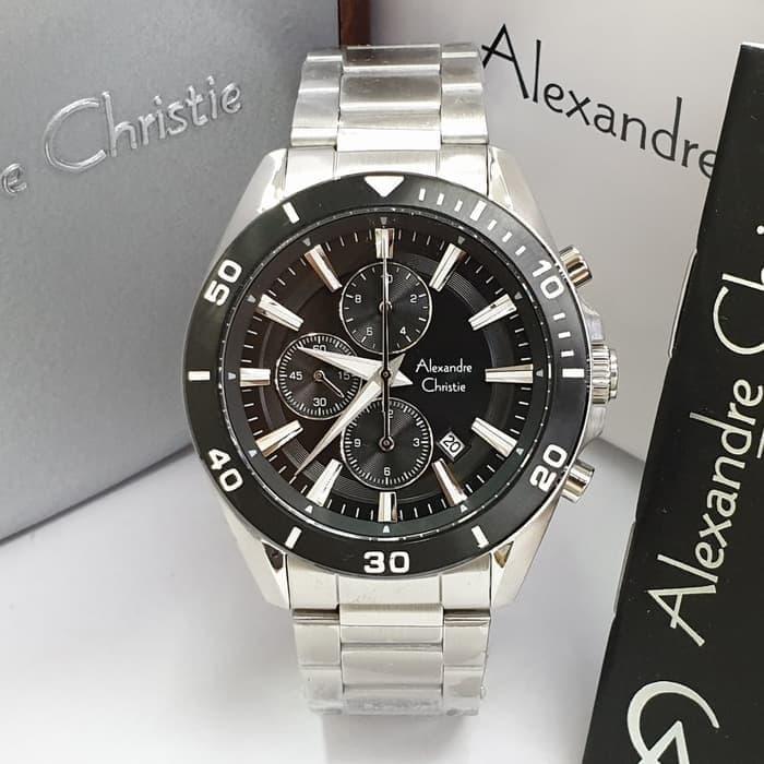 Jam Tangan Pria Original Alexandre Christie AC6525 Black Silver