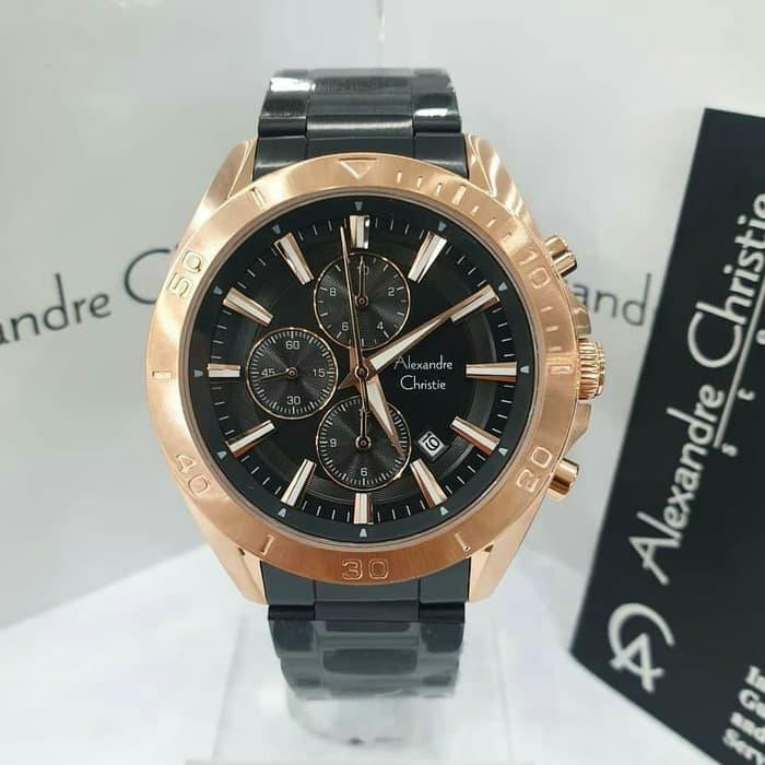 Jam Tangan Pria Alexandre Christie Original AC6525 Black Rosegold
