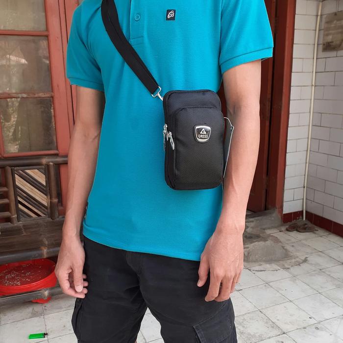 Tas selempang pria gress mini-Tas hp-Sarung hp-Tas selempang pinggang Hitam Slingbag