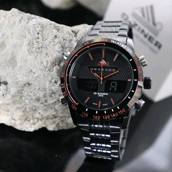 Jam tangan pria d-ziner 8169 rantai black dualtime original
