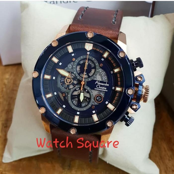 Jam Tangan Alexandre Christie Pria Original AC6416 Blue Rosegold