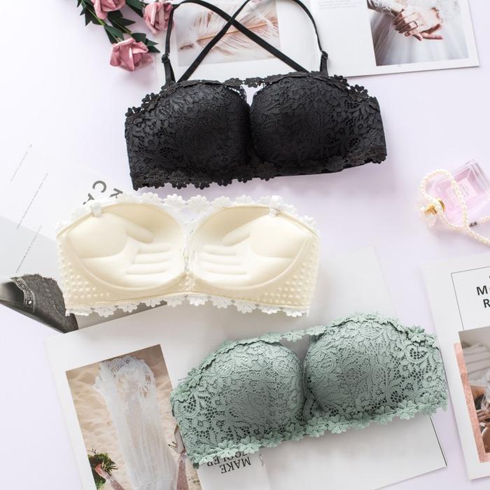 Size 32-38B Bra Terlihat Wanita Renda Strapless Push Up Bra