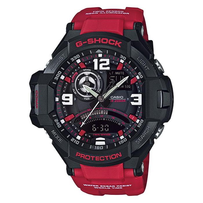 JAM TANGAN PRIA CASIO G-SHOCK ORIGINAL GRAVITYMASTER ANALOG DIGITAL MERAH KARET GA-1000-4B CASIO G S