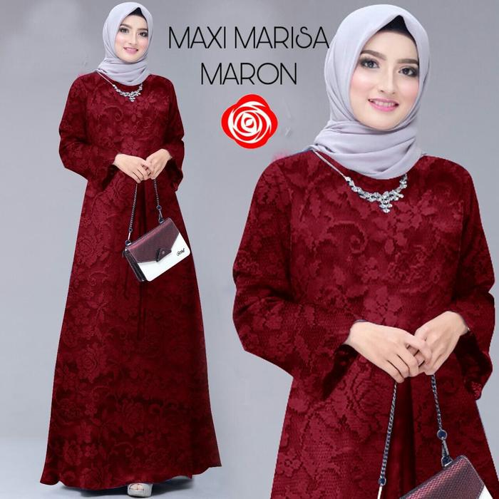 gamis marisa brukat marun maxi dres baju muslim terbaru