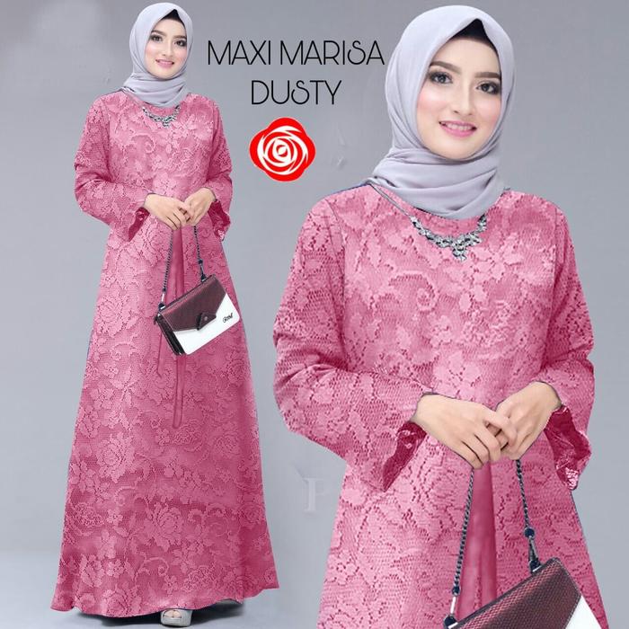 gamis marisa brukat dusty maxi dres baju muslim terbaru